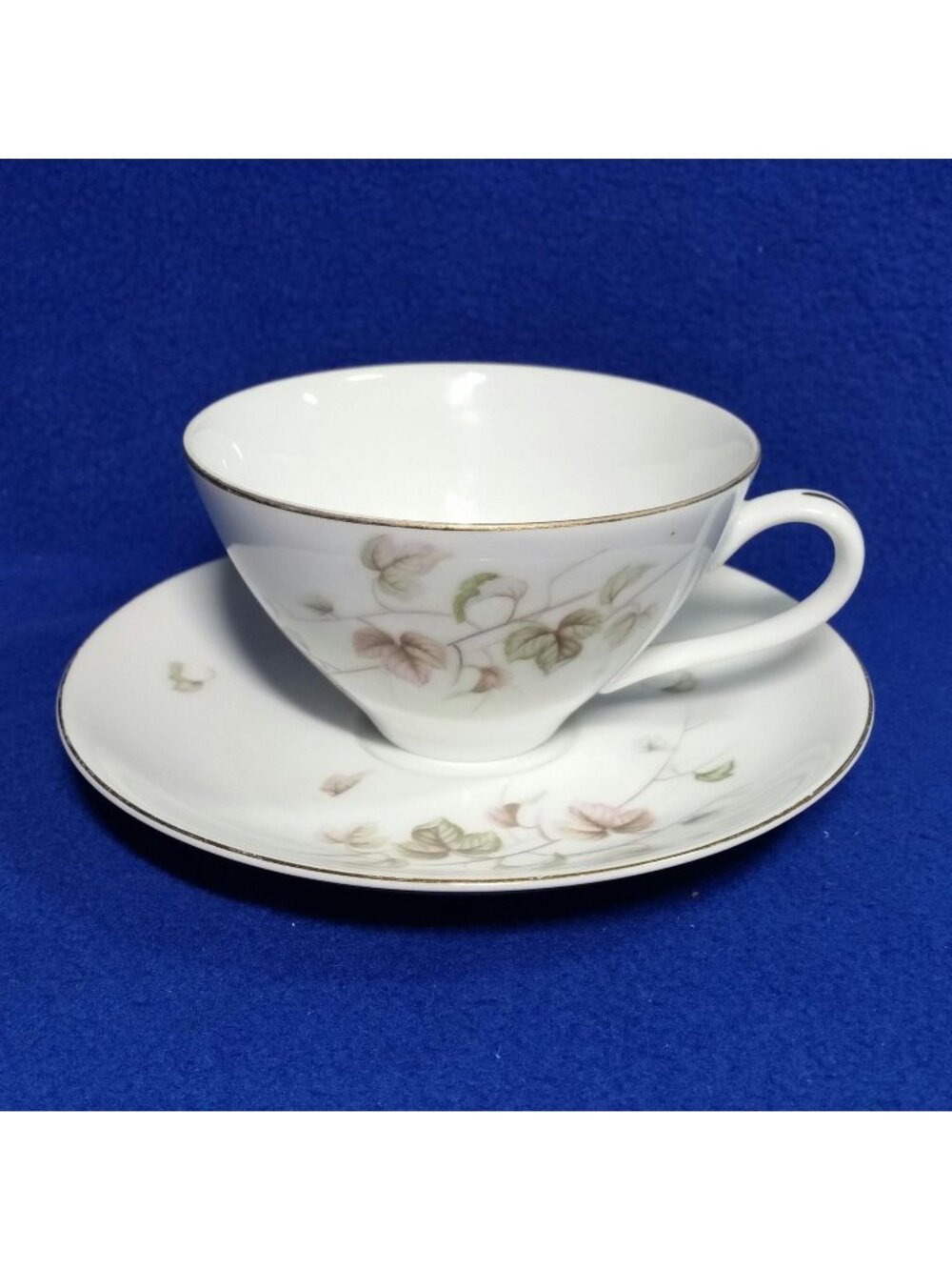Yamaka China Breeze Cup & Saucer Set 674 Pink, Brown and Grey Leaves 1950s-1960s